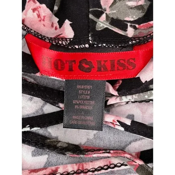 Hot Kiss Black Floral Print Long Sleeve Low V-Neck Strap Shirt - Picture 10 of 10